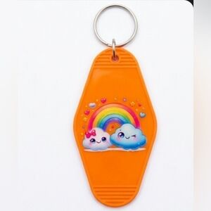 Handmade Kawaii Rainbow Motel Keychain - Double Sided Orange Resin